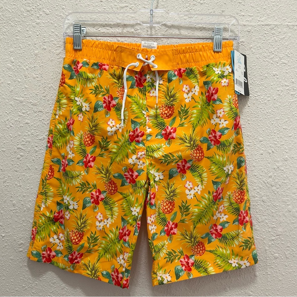 Sol Swim Boys Board Shorts Orange Tropical Size 10/12 NWT